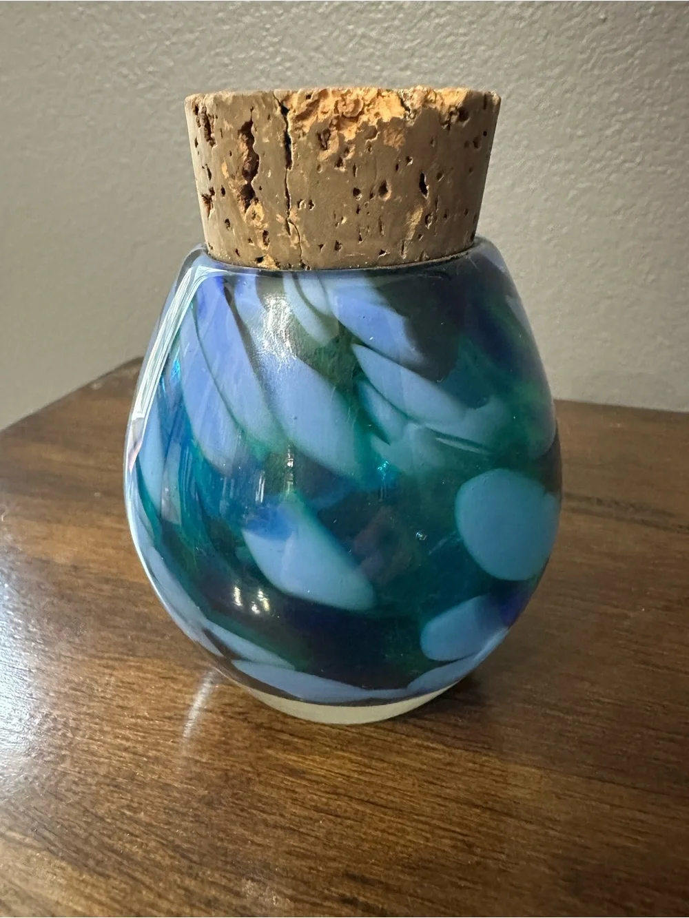Hand-Blown Blue Glass Jar with Cork Stopper